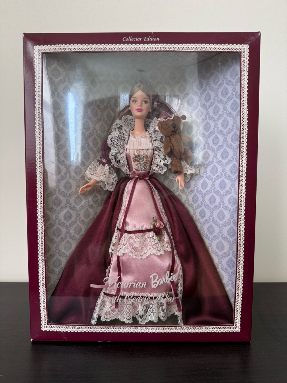 Barbie Victorian Doll in Pink and Burgundy Satin with Cedric Bear